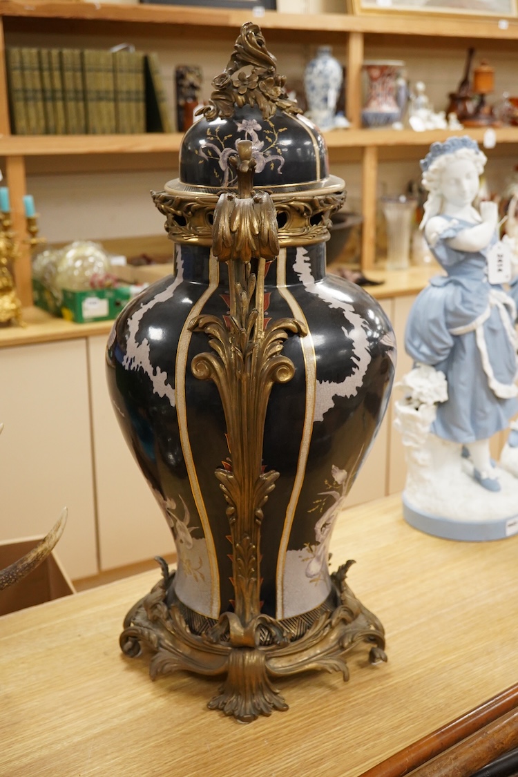 A large decorative ormolu mounted Chinese vase and cover, 66cm high